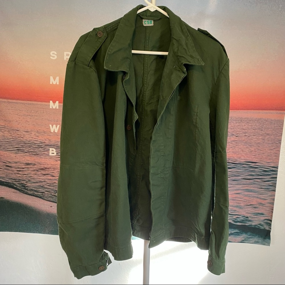 Green Army Military Button Down Shirt / Jacket